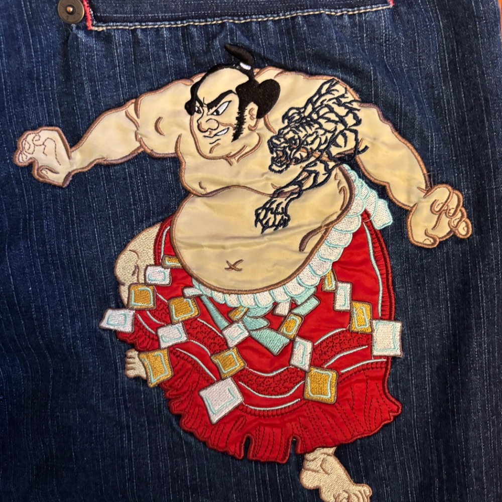 Vintage No. 83 Samurai Warrior Wide Leg Denim Pants. Size 38W/34 - Picture 6 of 9